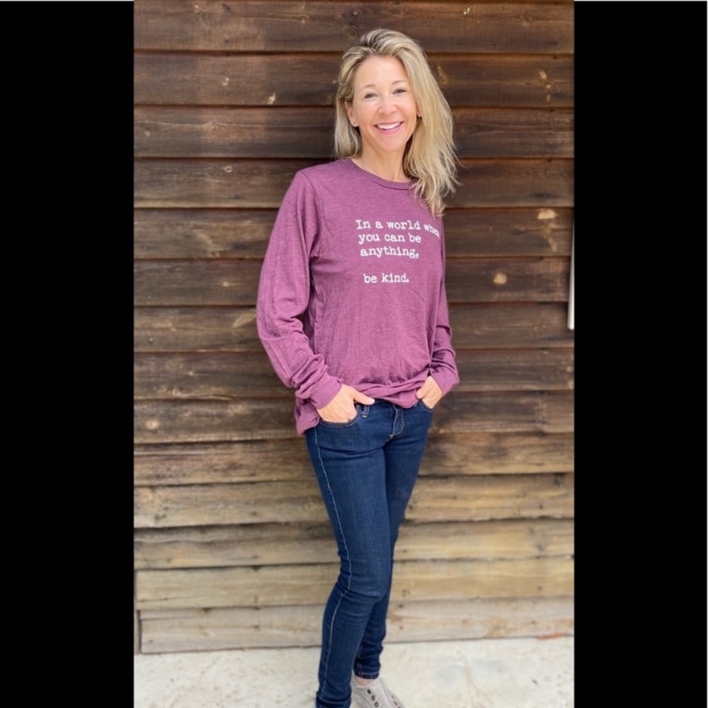 Graphic Tee Unisex “Be Kind” Long Sleeve Tee Shirt in Blue or Maroon - Picture 15 of 16